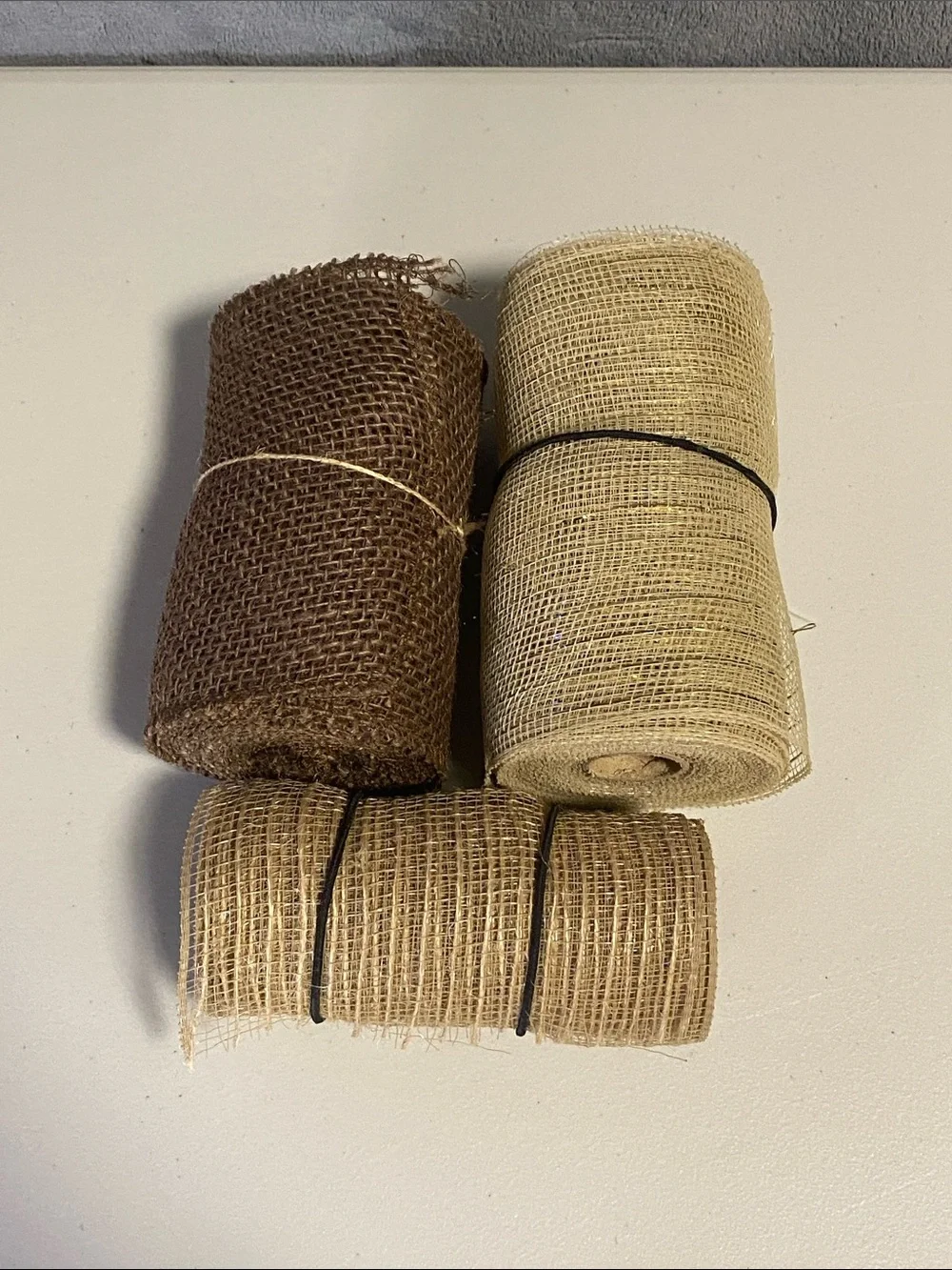 Lot of 17 Rolls of Opened and Used Deco Polymesh and Burlap